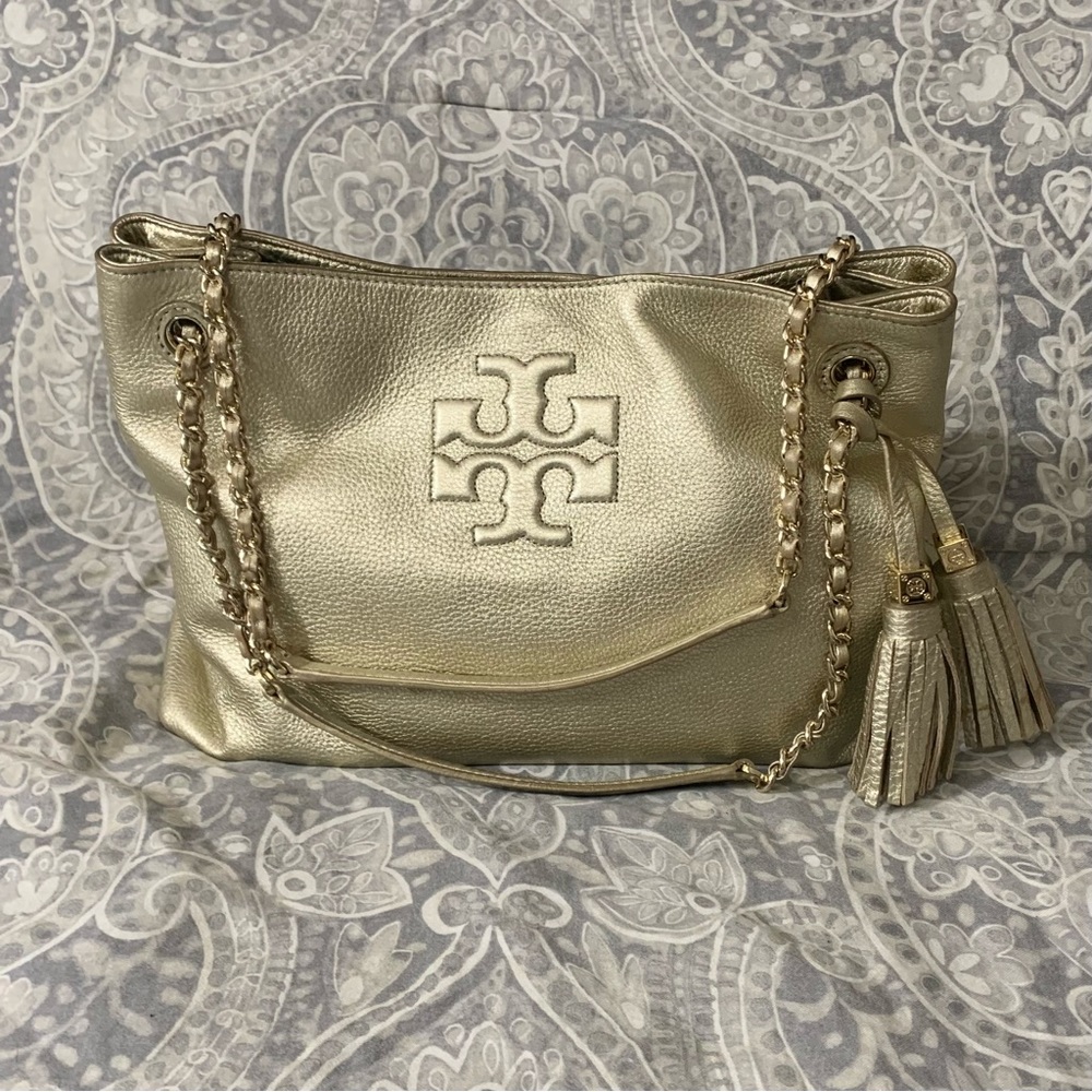 Tory Burch Thea metallic gold slouchy tote